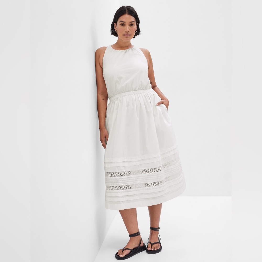 Lace Cross-Back Midi Dress White